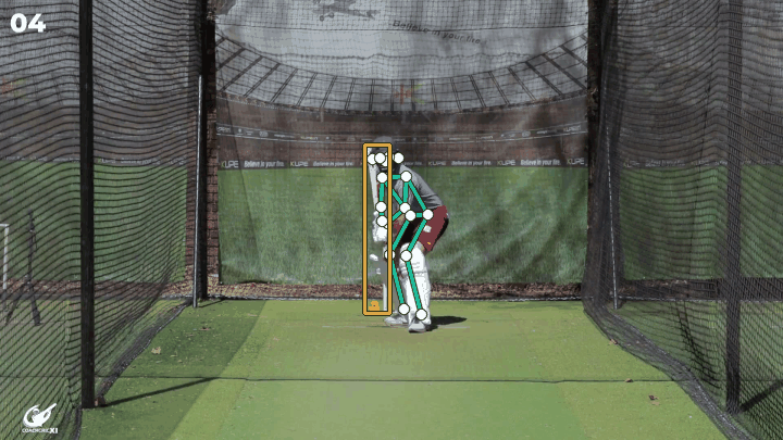 Batting showcase — net cover drive with pose, bat, and ball overlays